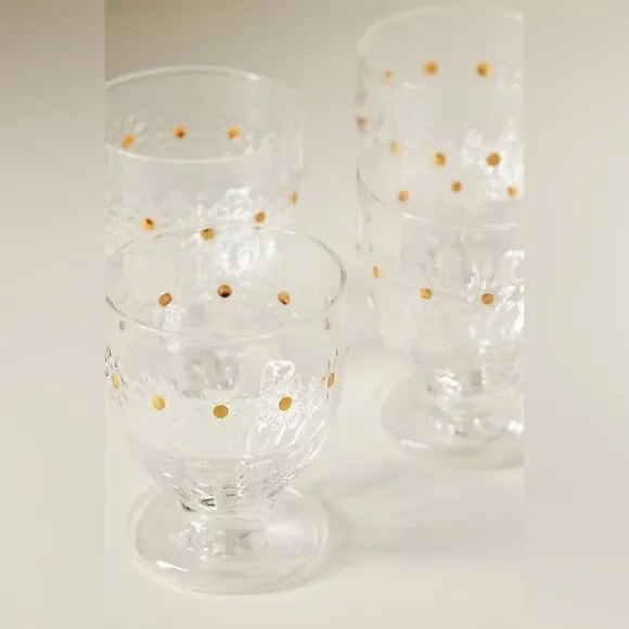 ❤️ Anthro Set of Clear Glass Goblets with Gold Accents | NIB - Picture 5 of 7